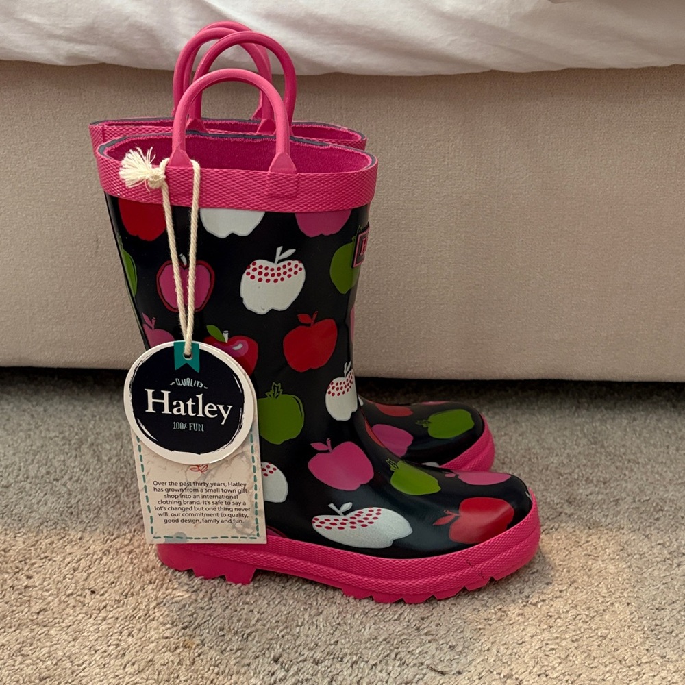 Hatley Pink and Green Apple Rain Boots